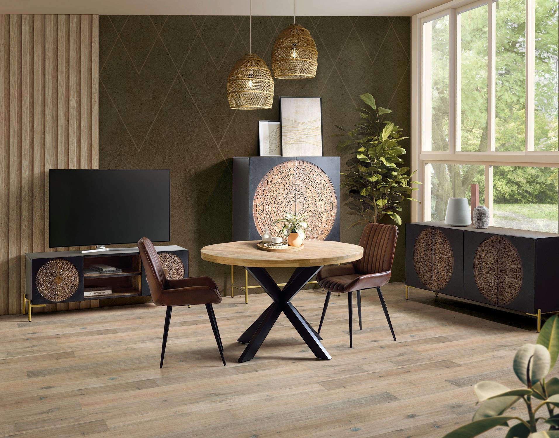 TV-SCHRANK aus Mangoholz und Metall - Dunkelbraun, Holz (145/56/40cm) - Giner y Colomer