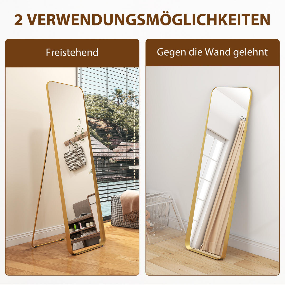 GANZKÖRPERSPIEGEL 160 x 50 cm Gewölbter Standspiegel, Gold - Goldfarben, Metall (50/160/6cm) - HOMCOM