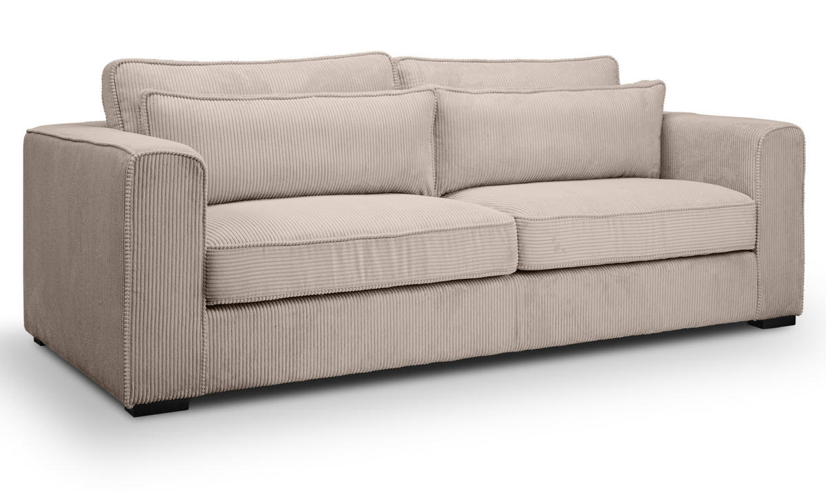 SOFA beige-braun Cord 3-Sitzer 241 cm, Couch mit Wellenfederung - Schwarz/Braun, Holzwerkstoff/Kunststoff (241/92/112cm) - Inn.Furn