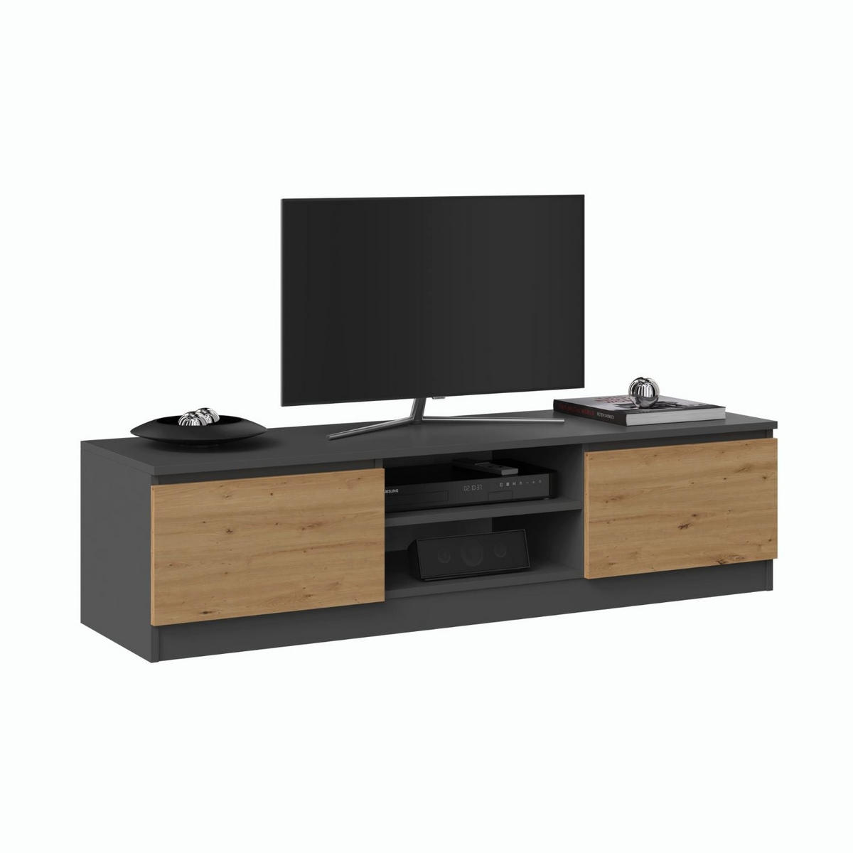 TV Lowboard Frank - Anthrazit/Eiche Artisan, Holzwerkstoff (140/36/40cm) - kommodly