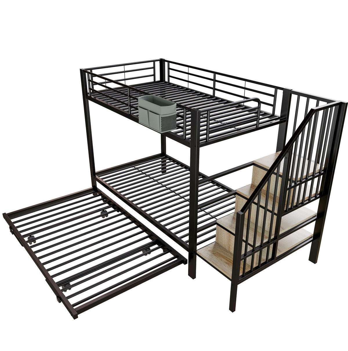 ETAGENBETT mit Ausziehbett und Stauraum 90 x 200 cm Metall Schwarz - Schwarz, Metall (90/200cm) - Beauniv