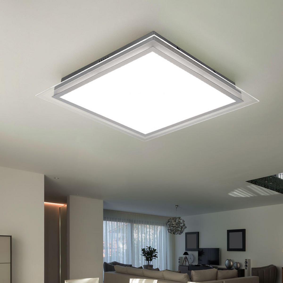 LED DECKENLEUCHTE Aluminium Chrom Silber - Silberfarben, Glas (44.5/44.5/8cm)