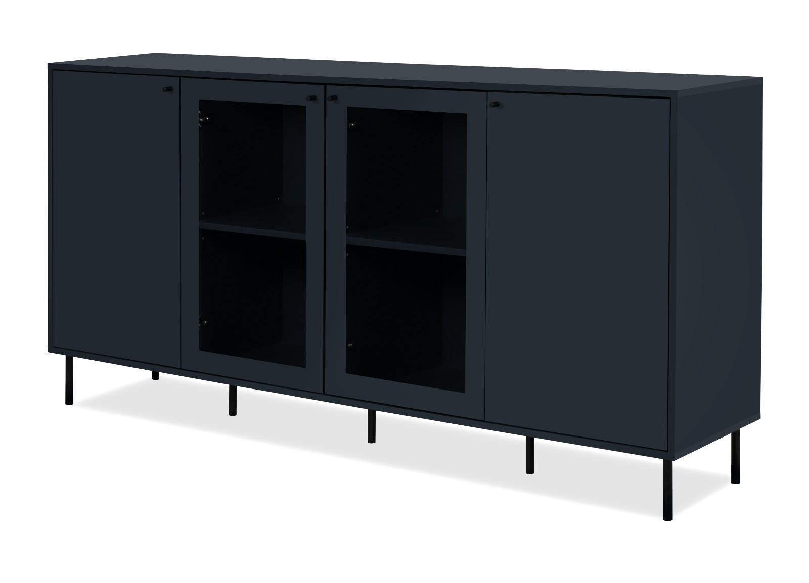 SIDEBOARD blau 180 cm, Kommode 4-türig mit viel Stauraum - Blau/Schwarz, Glas/Holzwerkstoff (180/90/40cm) - Furn.Design