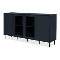 SIDEBOARD blau 180 cm, Kommode 4-türig mit viel Stauraum - Blau/Schwarz, Glas/Holzwerkstoff (180/90/40cm) - Furn.Design