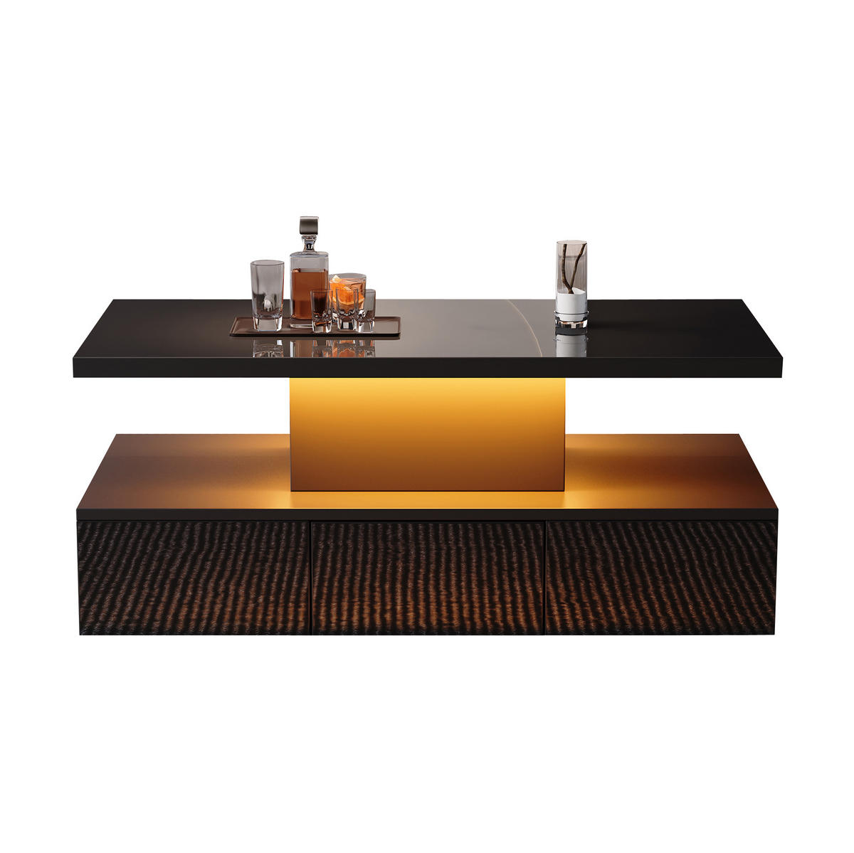 COUCHTISCH 100/50/39 cm mit LED-Beleuchtung, Hochglanz und 1 Schublade - Schwarz, Holzwerkstoff (100/50/39cm) - Flora Grace