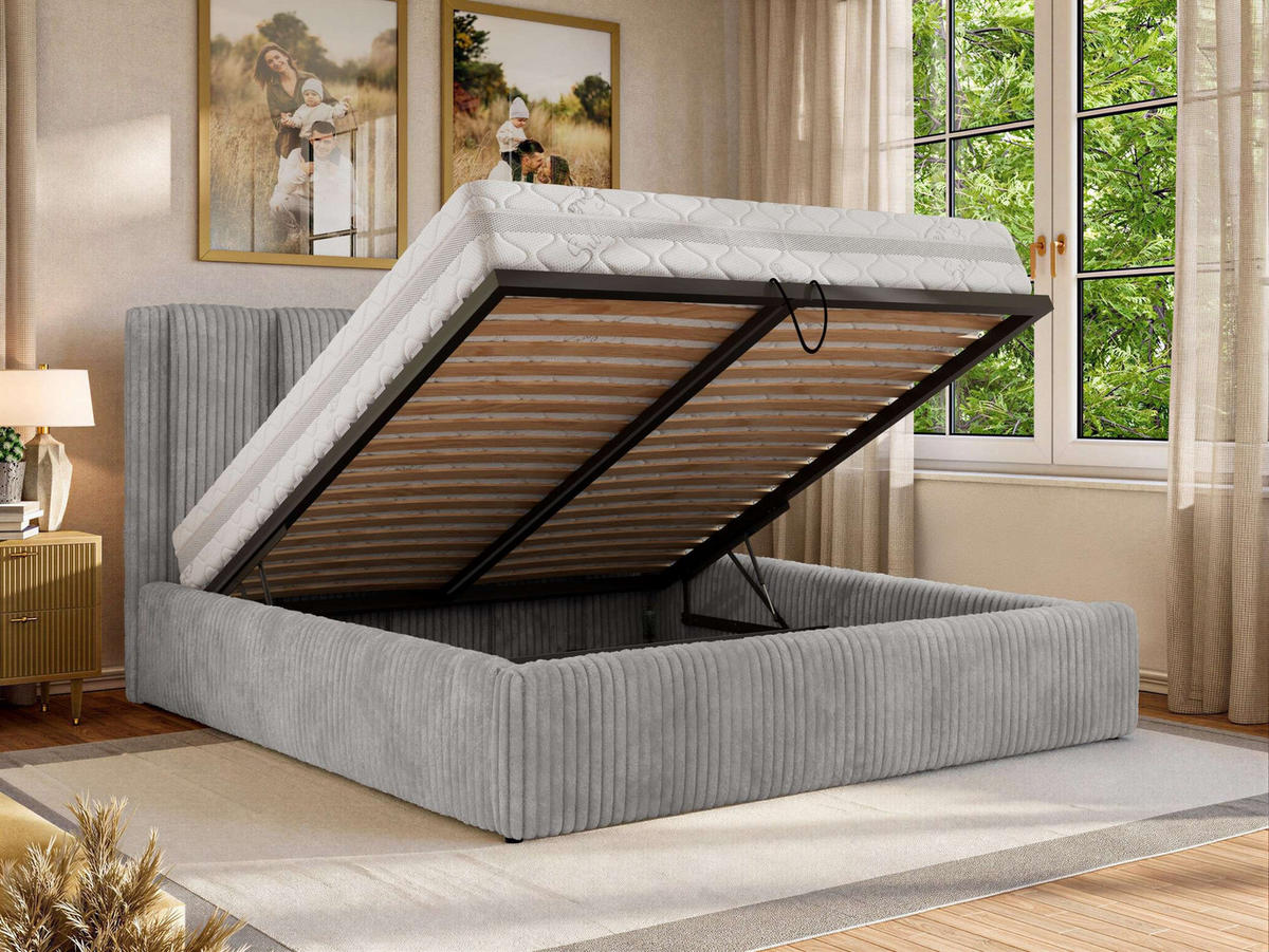 POLSTERBETT SAVINO CLASSIC 160/200 - Hellgrau Cord - Schaum-Matratze - Hellgrau, Textil (160/200cm) - MKS