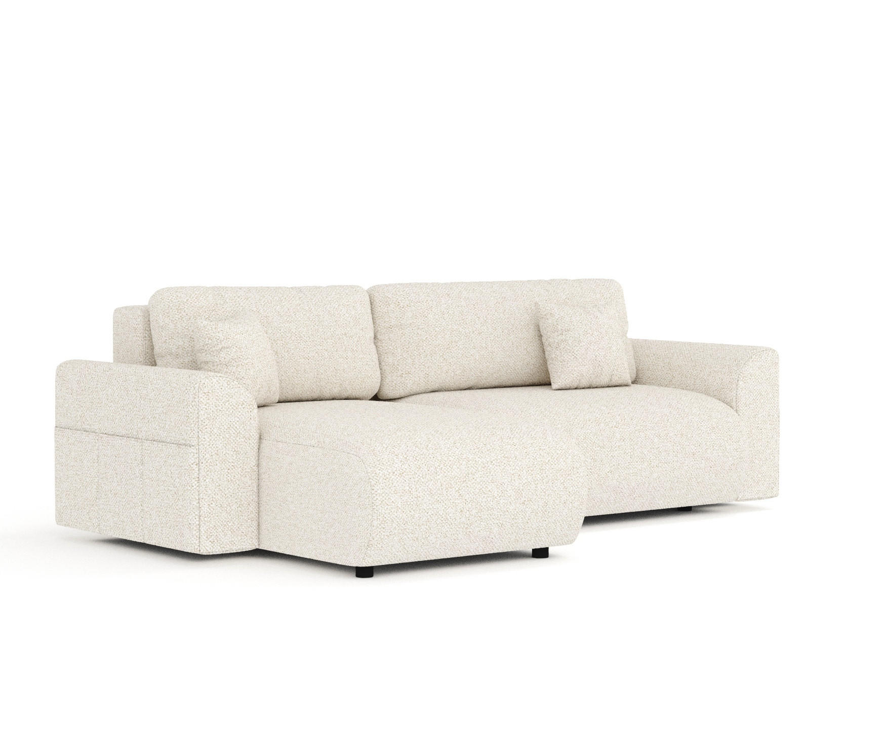 ECKSOFA MIT SCHLAFFUNKTION Bodega Creme Plüschstoff - Creme/Schwarz, Holz/Holzwerkstoff (235/138cm) - Maison de Reve