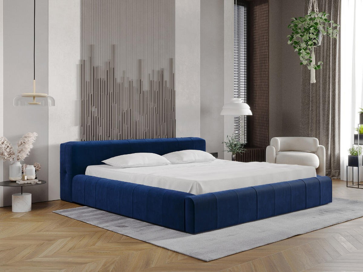 POLSTERBETT Lipari 140x200 Blau - Blau/Naturfarben, Holz/Textil (140/200cm) - Graingold