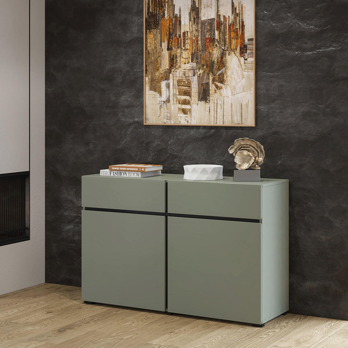 SIDEBOARD Lilia Grün - Grün, Holzwerkstoff (119/78/40cm) - Petits-meubles