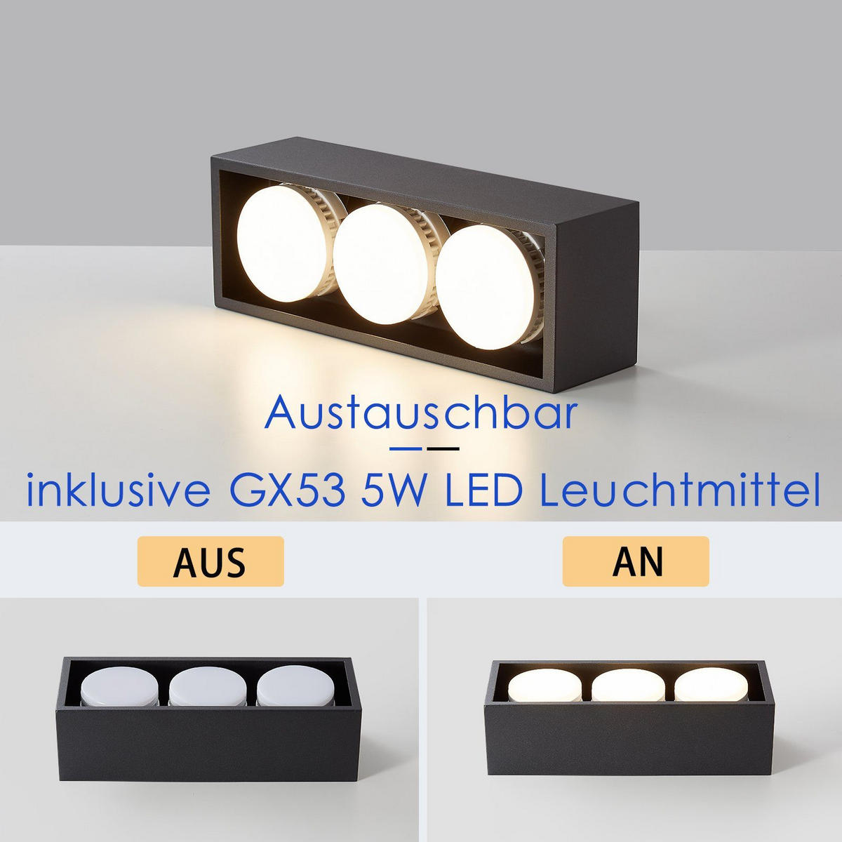 LED-DECKENLEUCHTE Harmonie 3-flammig 30/10/8 cm - Schwarz, Metall (30/10/8cm) - Nettlife