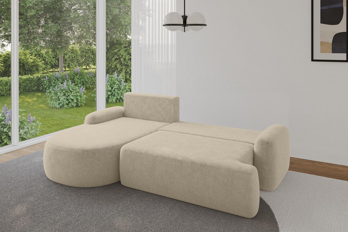 ECKSOFA mit Schlaffunktion und Bettkasten LIRA-L - 264x172x89 Hellbeige - Cappuccino, Holzwerkstoff/Textil (264/172cm) - ALTDECOR