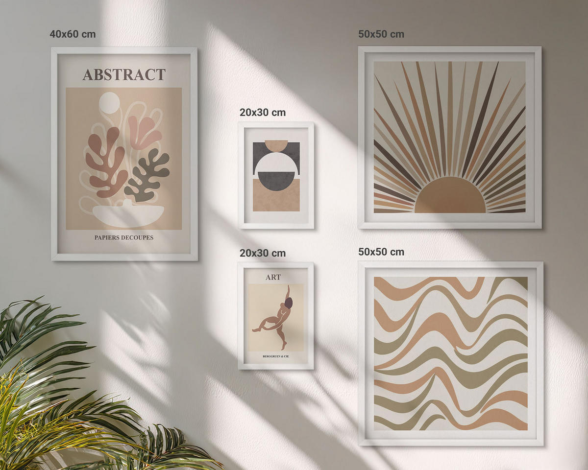 WANDBILDER 5er-Set - 50x50 cm & 20x30 cm & 40x60 cm Weißer Rahmen - Matisse Boho abstrakte Muster - Weiß, Kunststoff (40/60cm) - ArtPrintCave