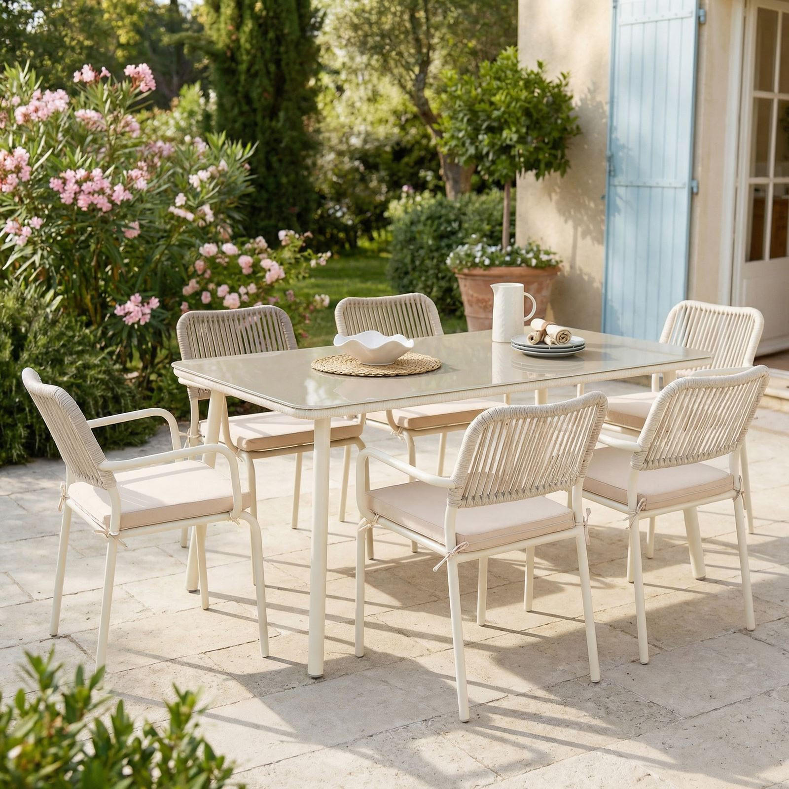 GARTENMÖBEL SET VOLONTE - Beige, Glas/Metall - IDIMEX