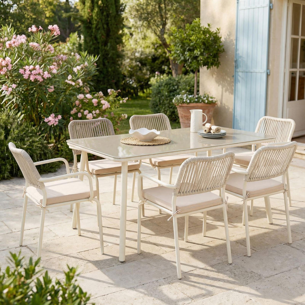 GARTENMÖBEL SET VOLONTE - Beige, Glas/Metall - IDIMEX