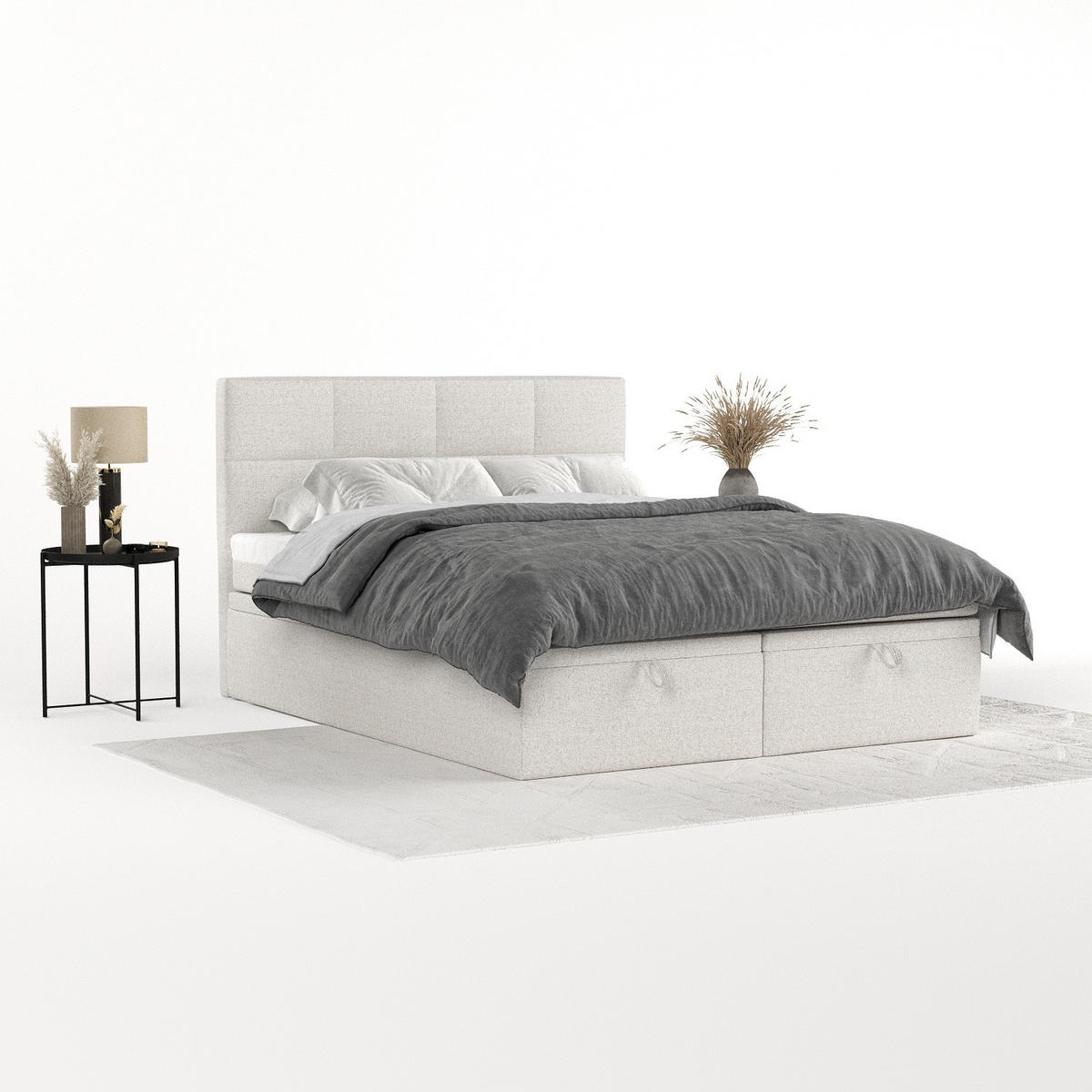 BOXBETT Tessa 200/200 cm Hellbeige im Riva Stoff - Sandfarben/Schwarz, Holz/Holzwerkstoff (200/200cm) - AltaBeds