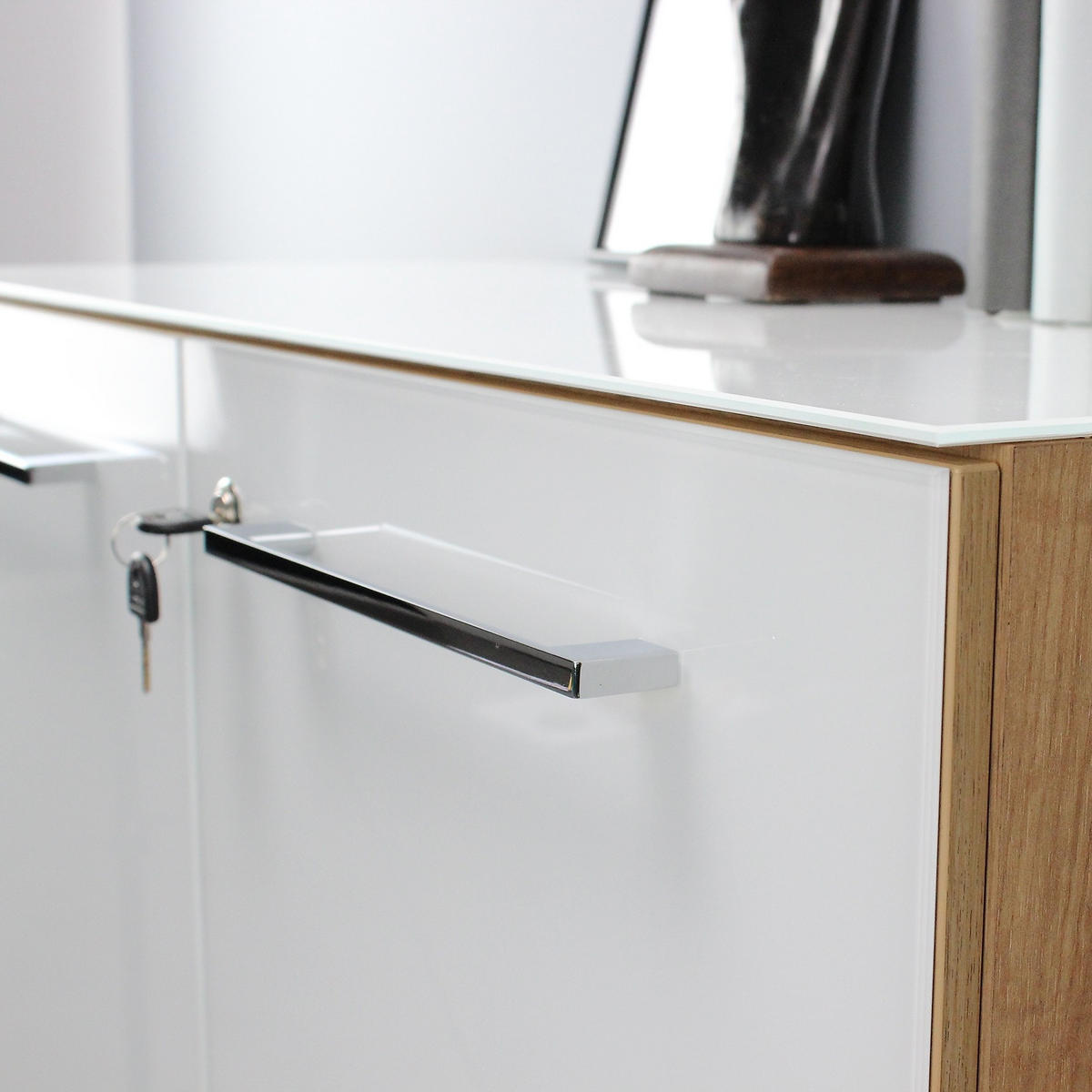 BÜRO-SET MUENCHEN 3-teilig | 2 Kommode x Regal | Glas Front & Abschließbar | Chalet-Eiche-Nb./Weiß - Weiß, Holzwerkstoff/Metall (240/120/37cm) - KADIMA DESIGN