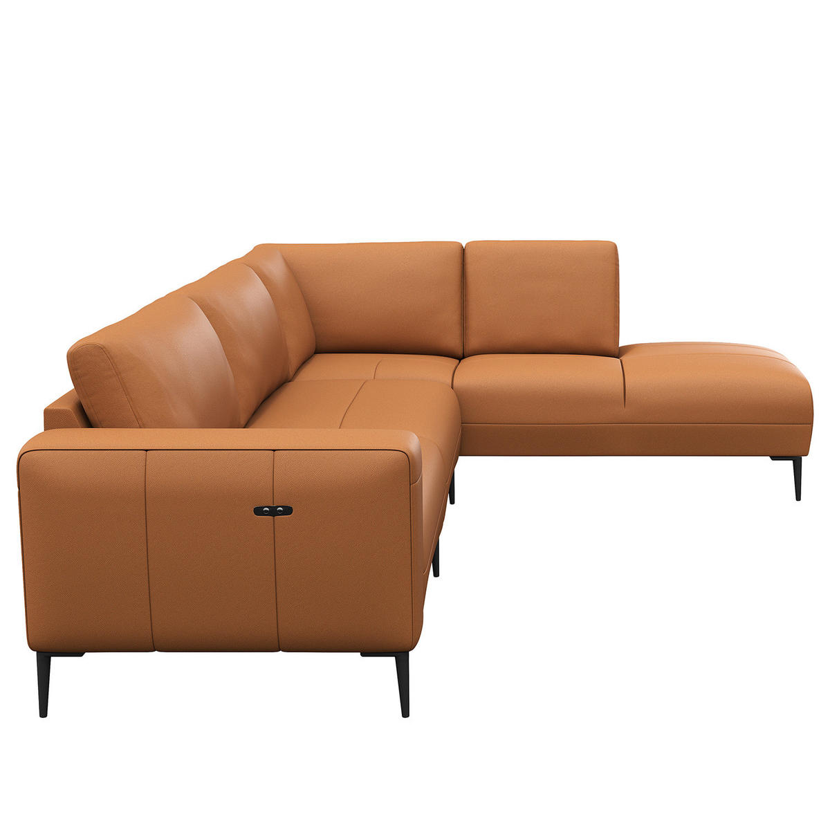 ECKSOFA mit Ottomane - Cognac/Schwarz, Leder/Metall (290/203cm) - home24