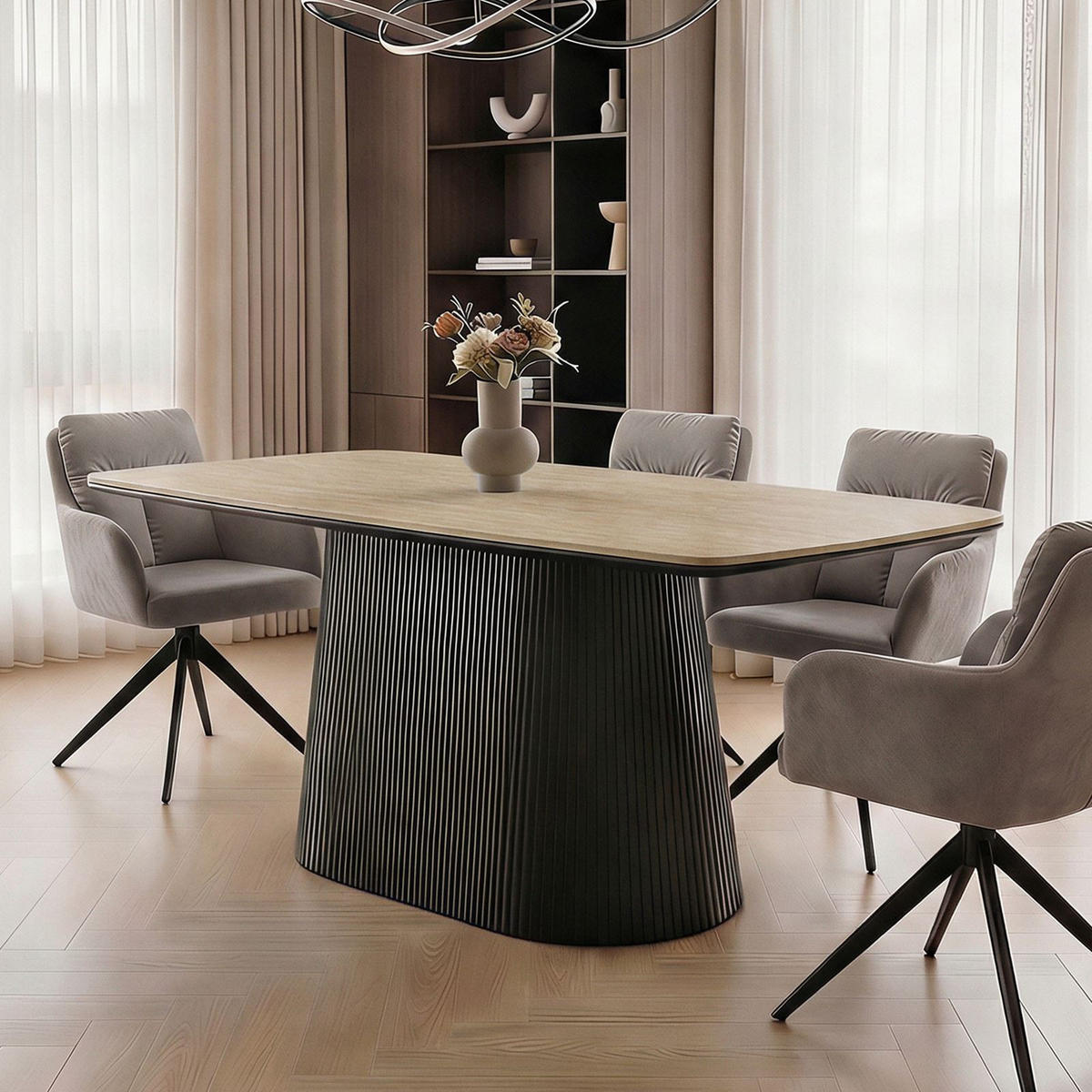 ESSTISCH GRANO beige/schwarz - Beige/Schwarz, Holzwerkstoff (90/180/75cm) - IDIMEX