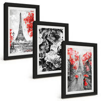 BILDER SET 3er Set - 20x30 cm Schwarzer Rahmen - graue Gemälde des Eiffelturms - Schwarz, Kunststoff (20/30cm) - TULUP