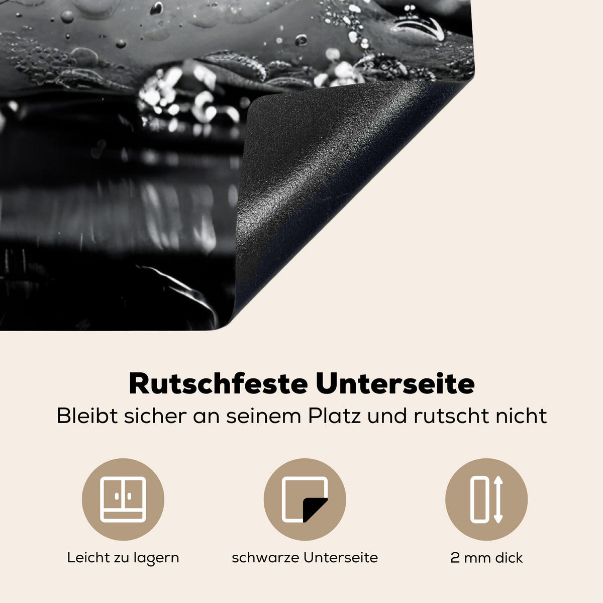 HERDABDECKPLATTE Wasser - Spritzwasser - Schwarz Induktionsmatte 78x78 cm - Schwarz, Kunststoff (78/78/0.2cm) - MuchoWow