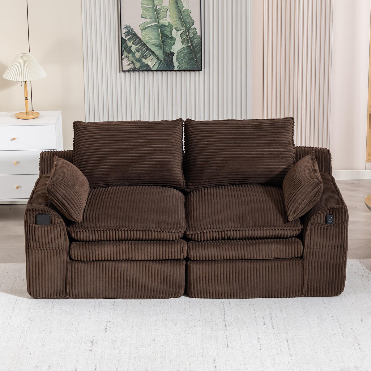 2-SITZER SOFA Cord Braun mit Kissen und Seitentaschen - Braun, Textil (191/85/94cm) - WISHDOR