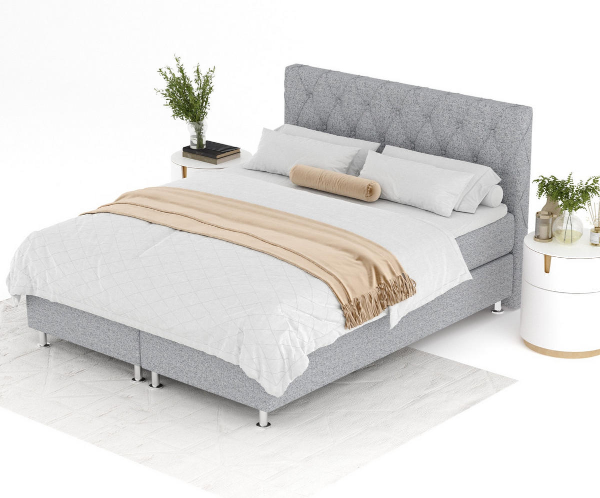 BOXSPRINGBETT Otus Grau 140/200 cm mit Latex-Topper - Silberfarben/Grau, Holz/Holzwerkstoff (140/200cm) - Maison de Reve