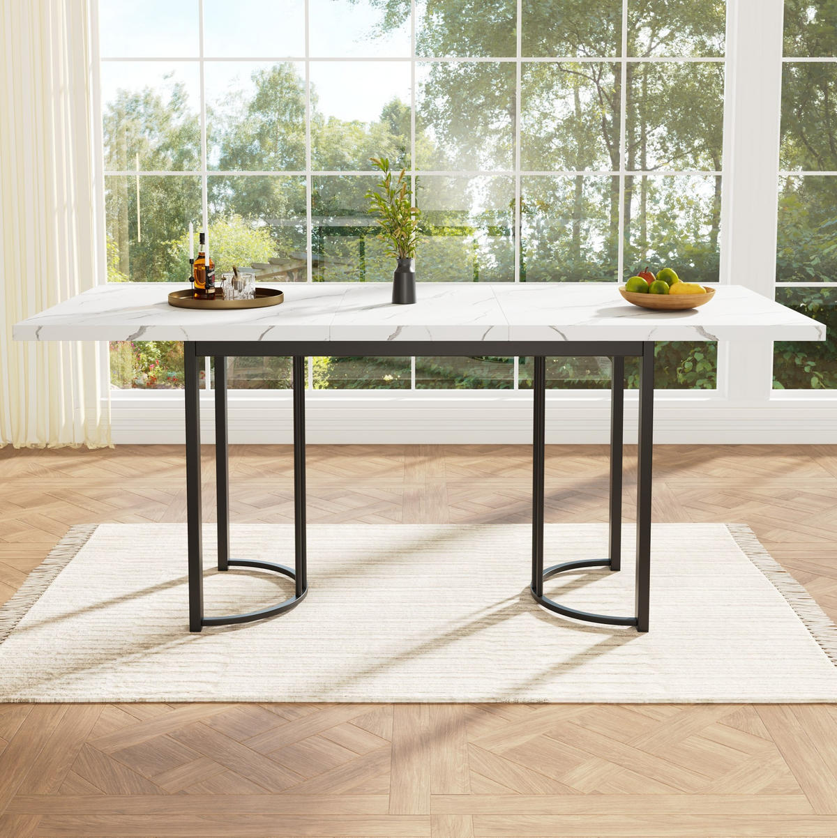 ESSTISCH 140-179,5/80/75,5 cm in Weiß/Schwarz ausziehbar mit Metallgestell - Weiß, Holzwerkstoff (140/80/75.5cm) - Flora Grace