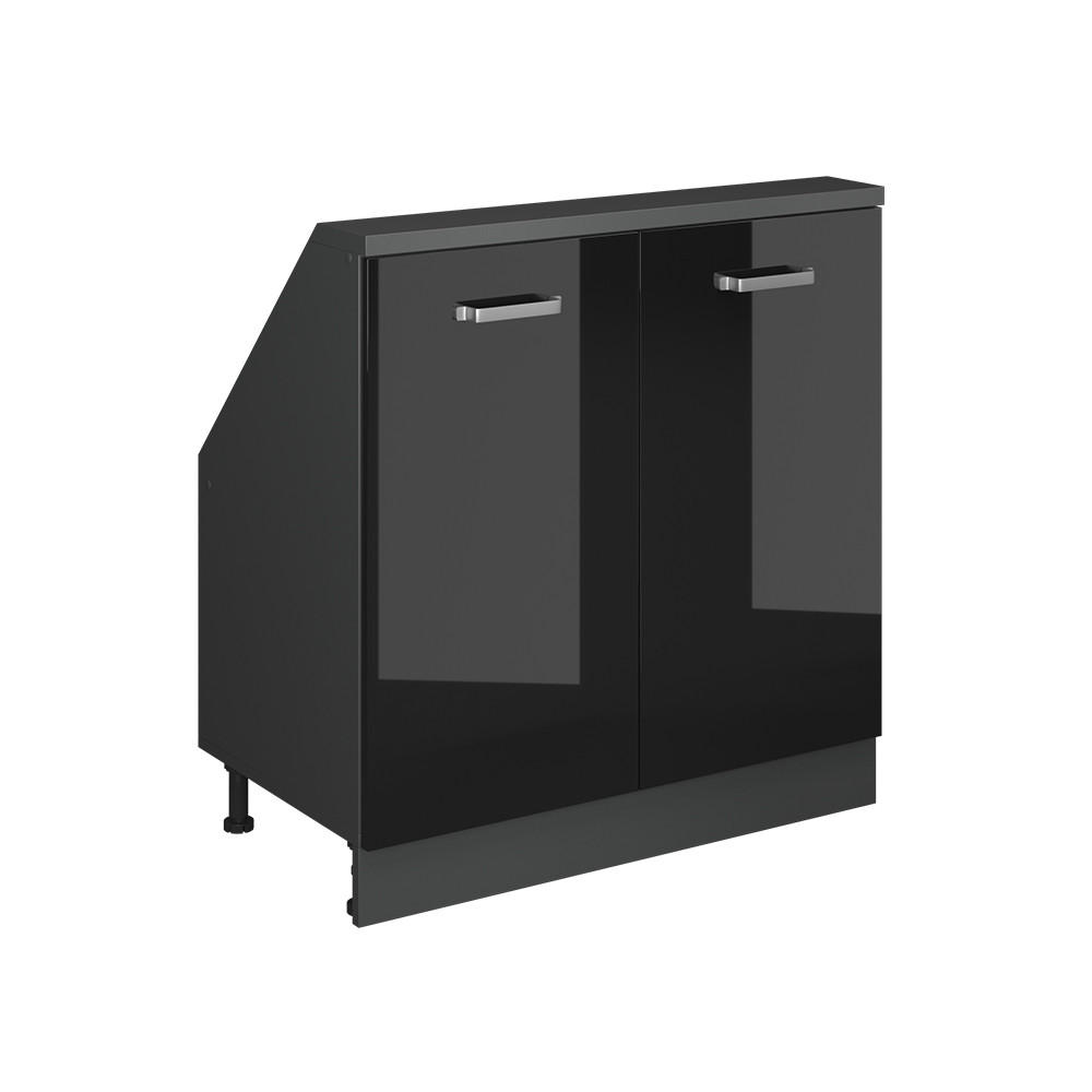 KÖKSSKÅP FÖR SLUTTANDE TAK R-Line Svart högblank 80 cm med 2 dörrar Svart högglans, Antracit 83.8/80/46 cm