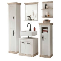 BADKOMBINATION Pinie weiß, Oslo Pinie Landhaus, Badmöbel Set 5-tlg., 184 x 200 cm - Dunkelgrau/Weiß, Holzwerkstoff/Metall (184/200/46cm) - Furn.Design