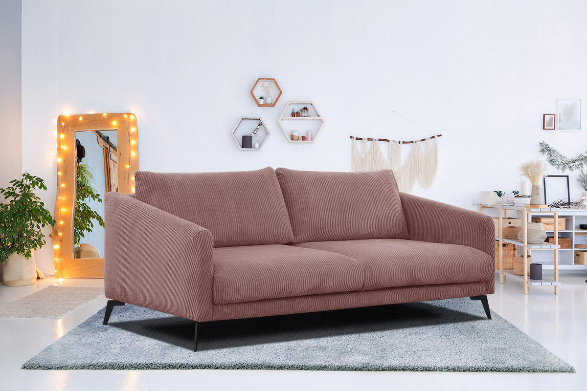 SOFA VILT 3-Sitzer, altrosa - Schwarz/Altrosa, Holzwerkstoff/Kunststoff (202/89/94cm) - Courtois Laville