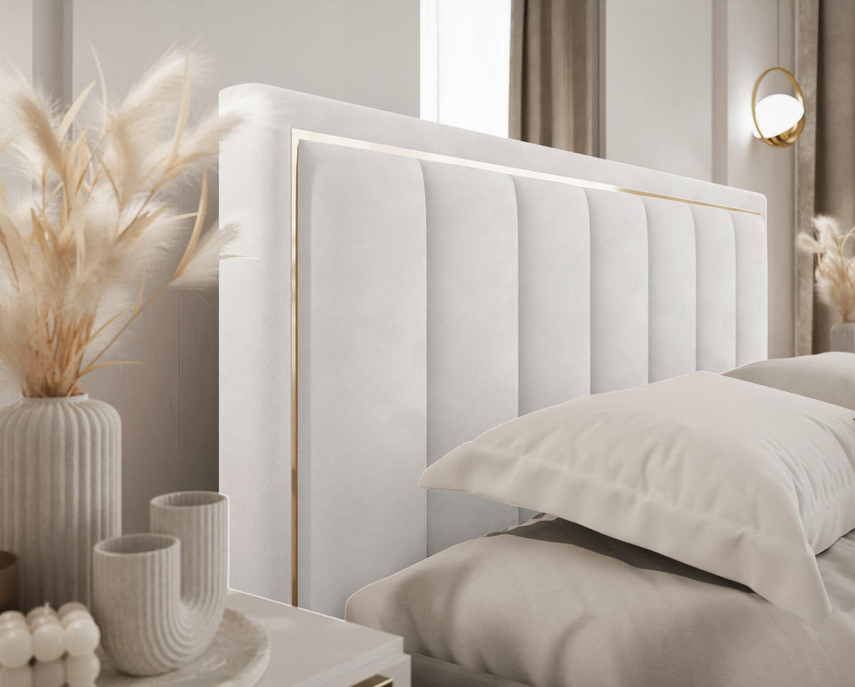 POLSTERBETT AURELIA 140x200 mit Stauraum für Bettwäsche und Rahmen Jasmine 20 - Weiß, Textil (140/200cm) - Lookway