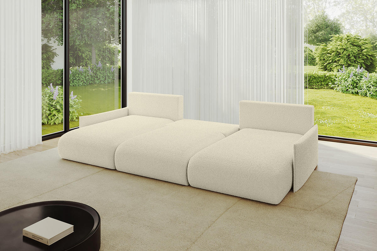 WOHNLANDSCHAFT mit Schlaffunktion und Bettkasten ONESK-U-v1 304x165x40 Beige Bouclé - Beige, Holzwerkstoff/Kunststoff (304/90/165cm) - ALTDECOR