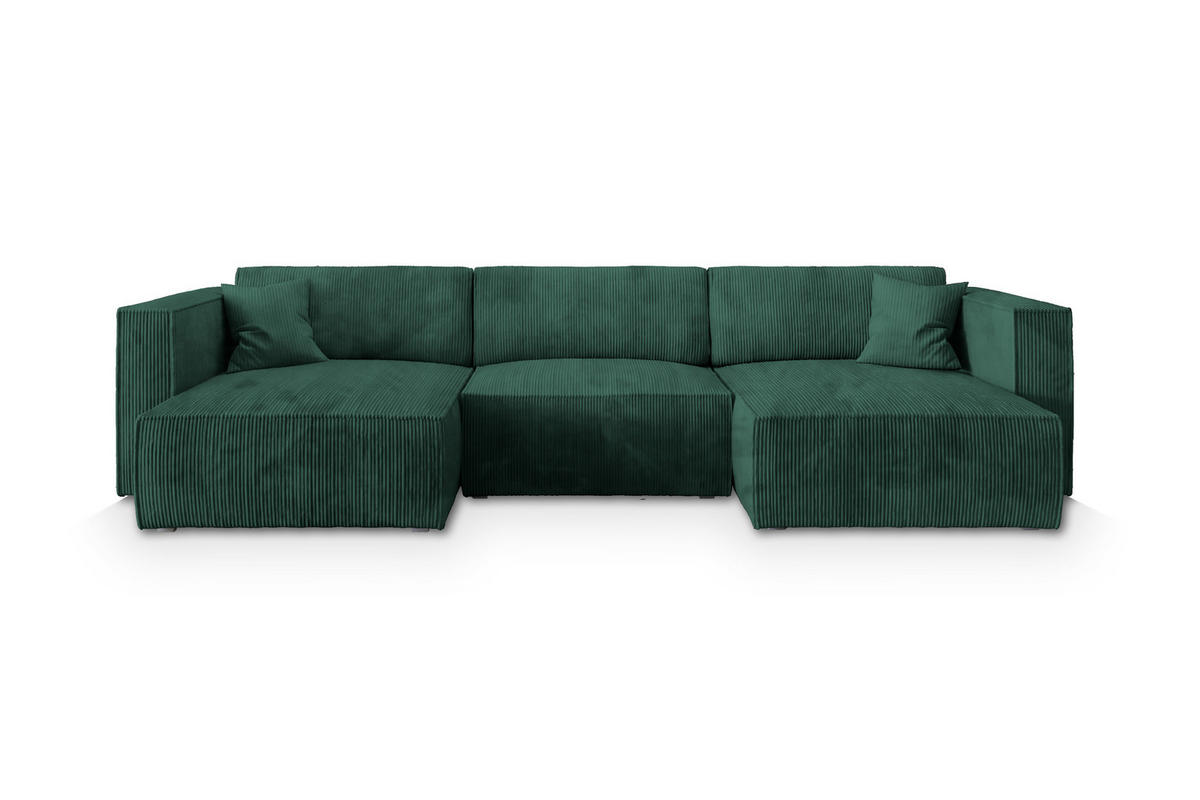 WOHNLANDSCHAFT SARMO P Grün Kordstoff mit Schlaffunktion - Grün, Holz (347/70/148cm) - MASSENO