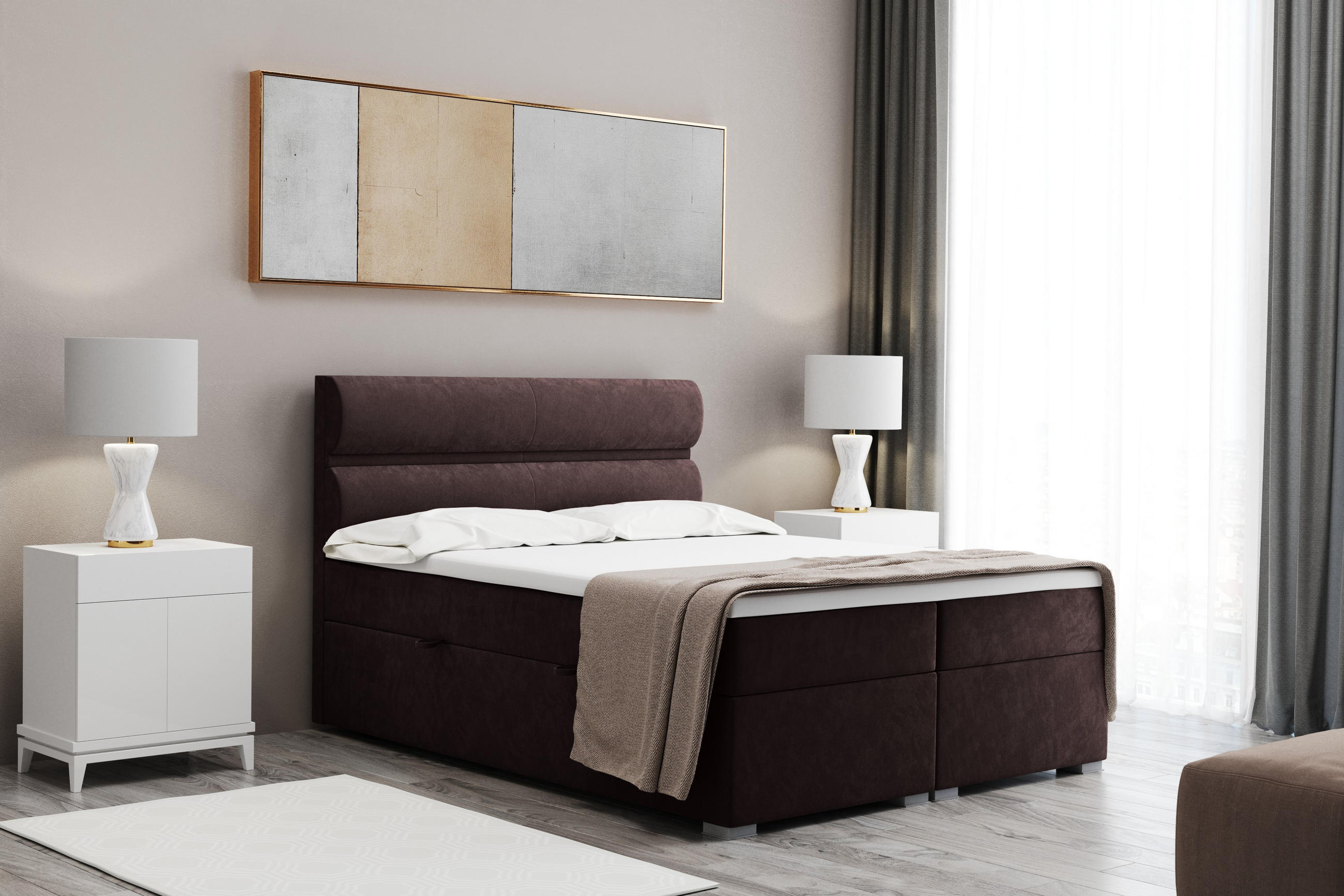 BOXBETT Mit Bettkasten, Matratze Und Topper VERA Stoff Riviera 180x200 cm Braun H2-Pocket - Braun, Holz/Holzwerkstoff (180/200cm) - Kaiser Möbel