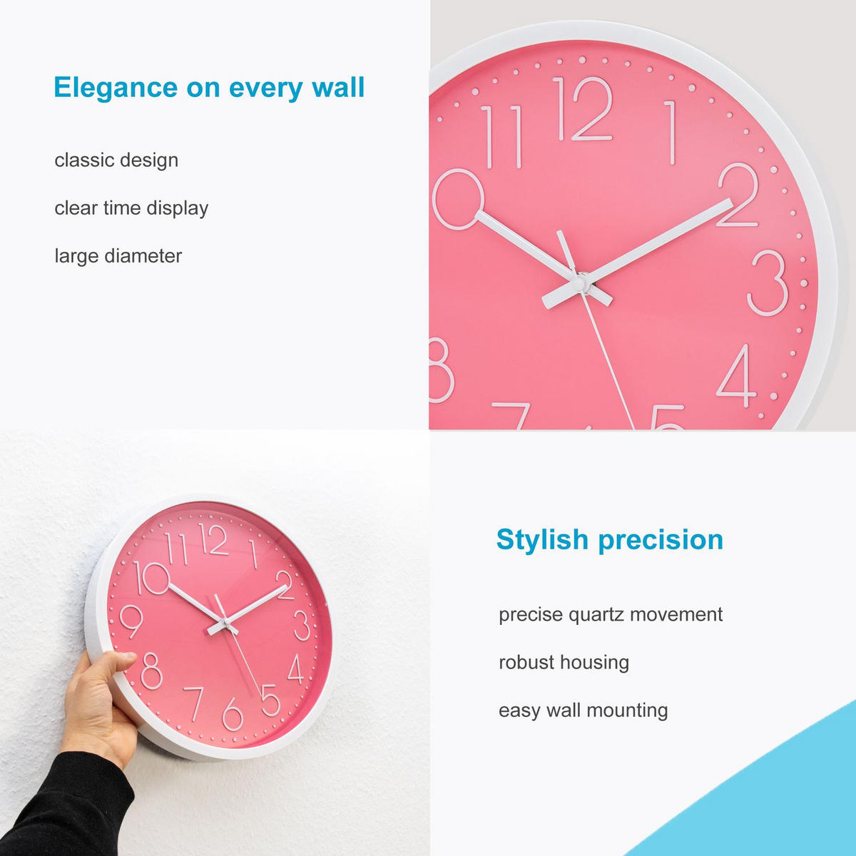 WANDUHR 30.5 cm - Pink, Kunststoff (30.5/30.5/4.5cm) - Intirilife