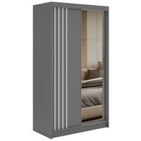 SCHWEBETÜRENSCHRANK mit Lamellen und Spiegel DIANA - 120 - Grau und Weiß - Alufarben/Weiß, Holzwerkstoff/Metall (120/216/61cm) - MKS