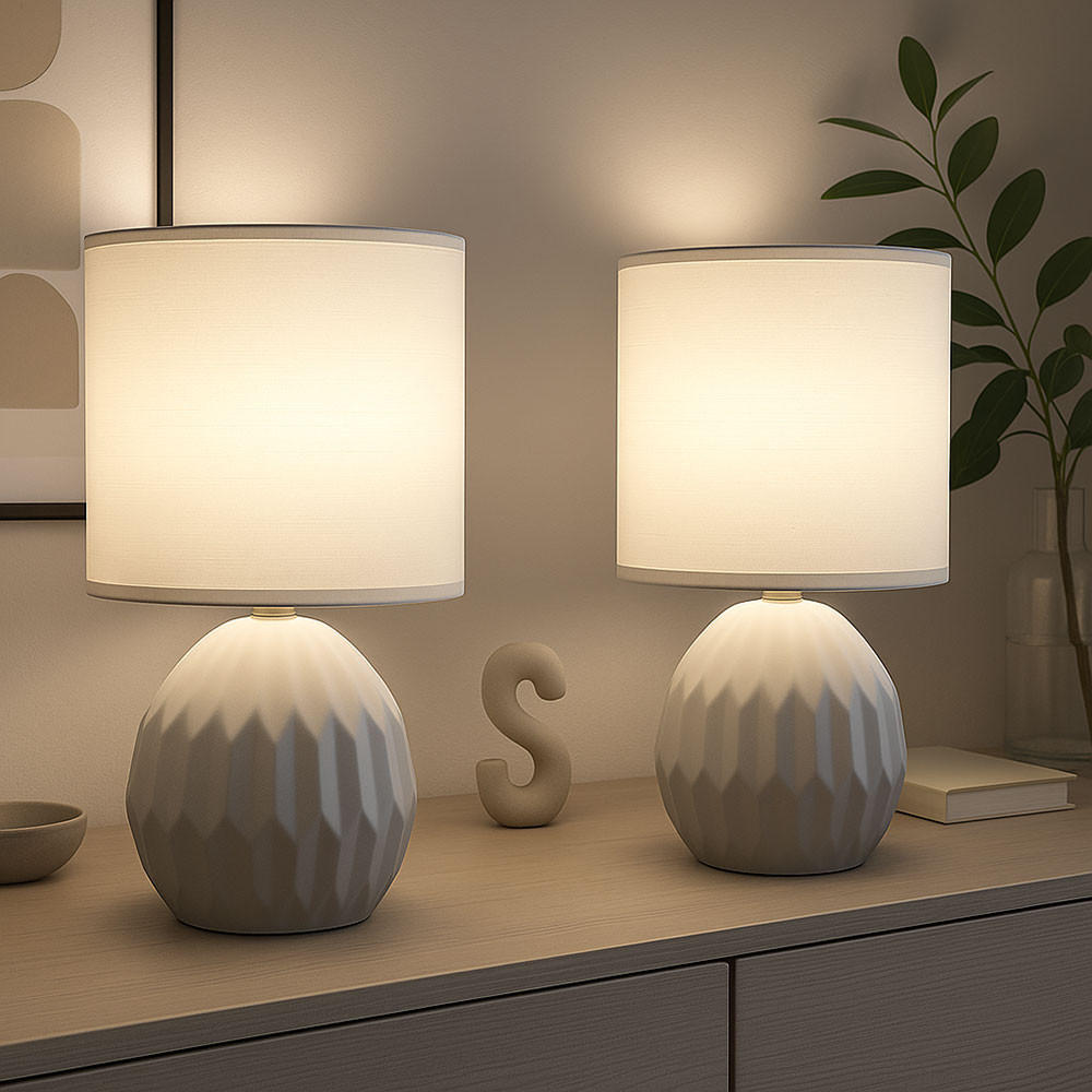 TISCHLEUCHTE Keramik Grau 2er Set - Grau, Textil (12/12/23cm) - Globo Lighting