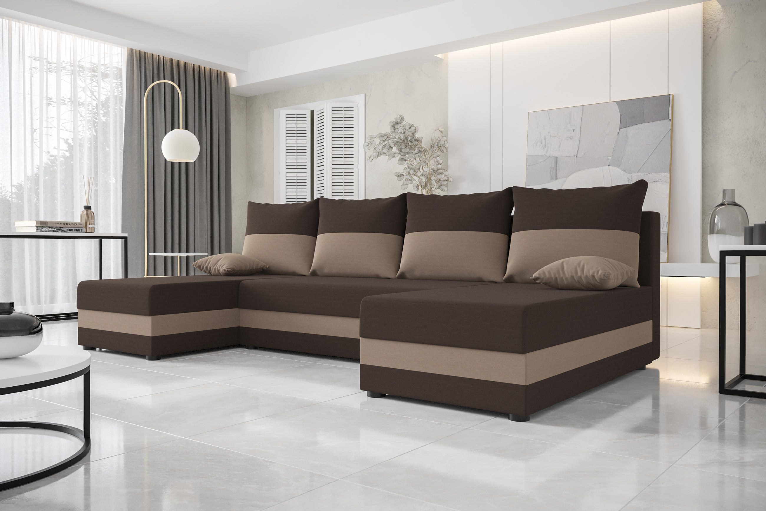WOHNLANDSCHAFT HEWLET U Rainbow 41+05 mit Schlaffunktion - Braun, Textil (310/80/140cm) - Bedante