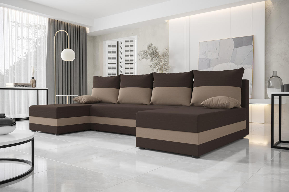WOHNLANDSCHAFT HEWLET U Rainbow 41+05 mit Schlaffunktion - Braun, Textil (310/80/140cm) - Bedante