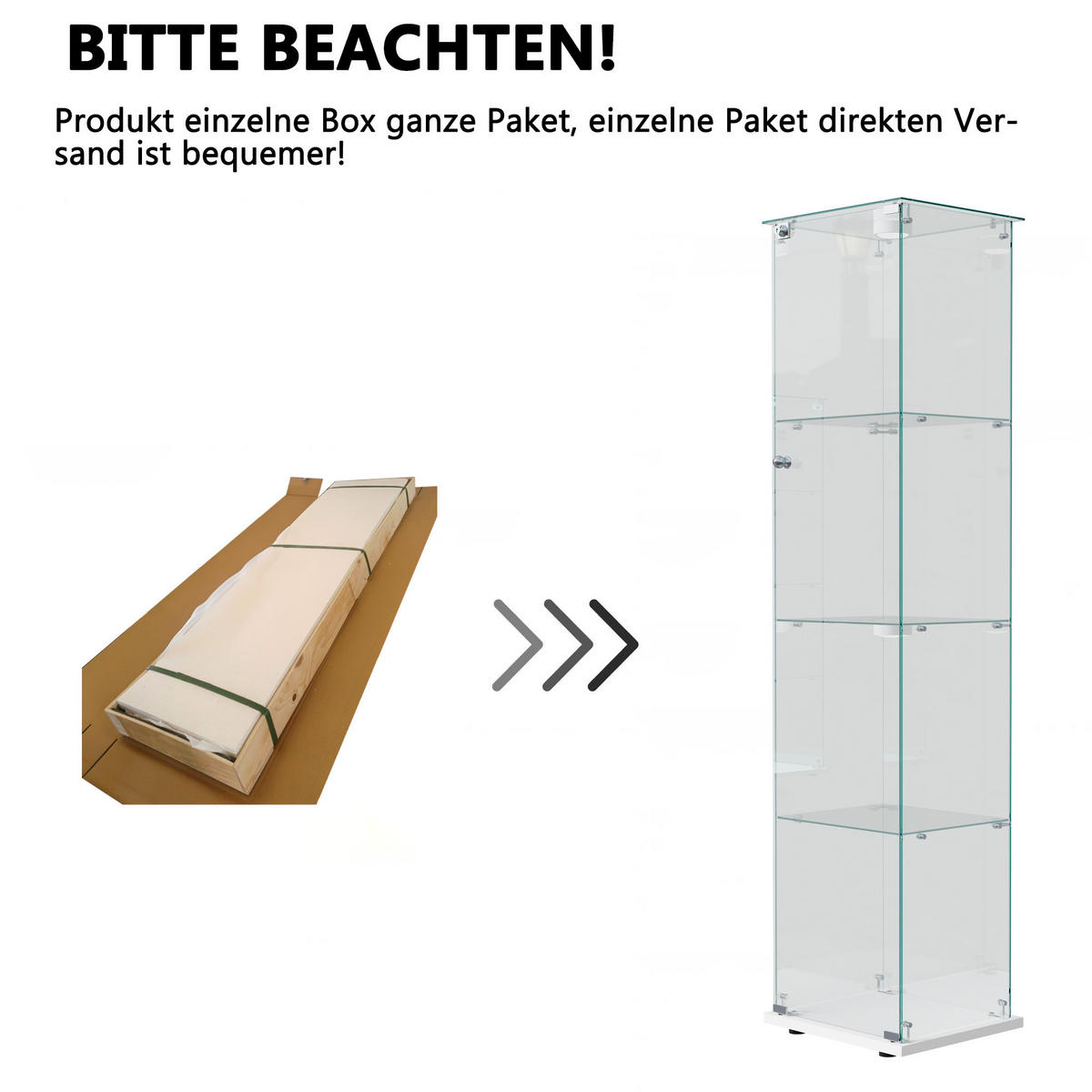 GLASVITRINE mit 4 Glasablagen, rahmenlose Doppeltüren mit Schloss, Touch-LED, in Weiß - Weiß, Glas (39.8/163/35cm) - BRILVERDE