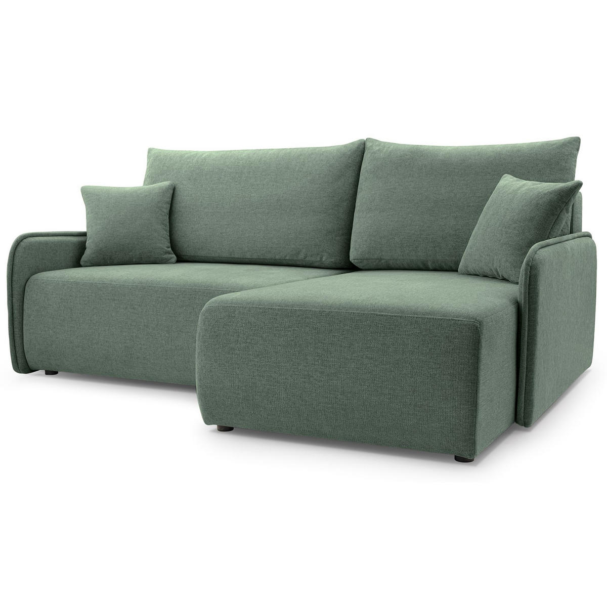ECKSOFA Netarro, Salbeigrün Chenille, rechtsseitig - Schwarz/Hellgrün, Kunststoff/Textil (198/147cm) - Selsey