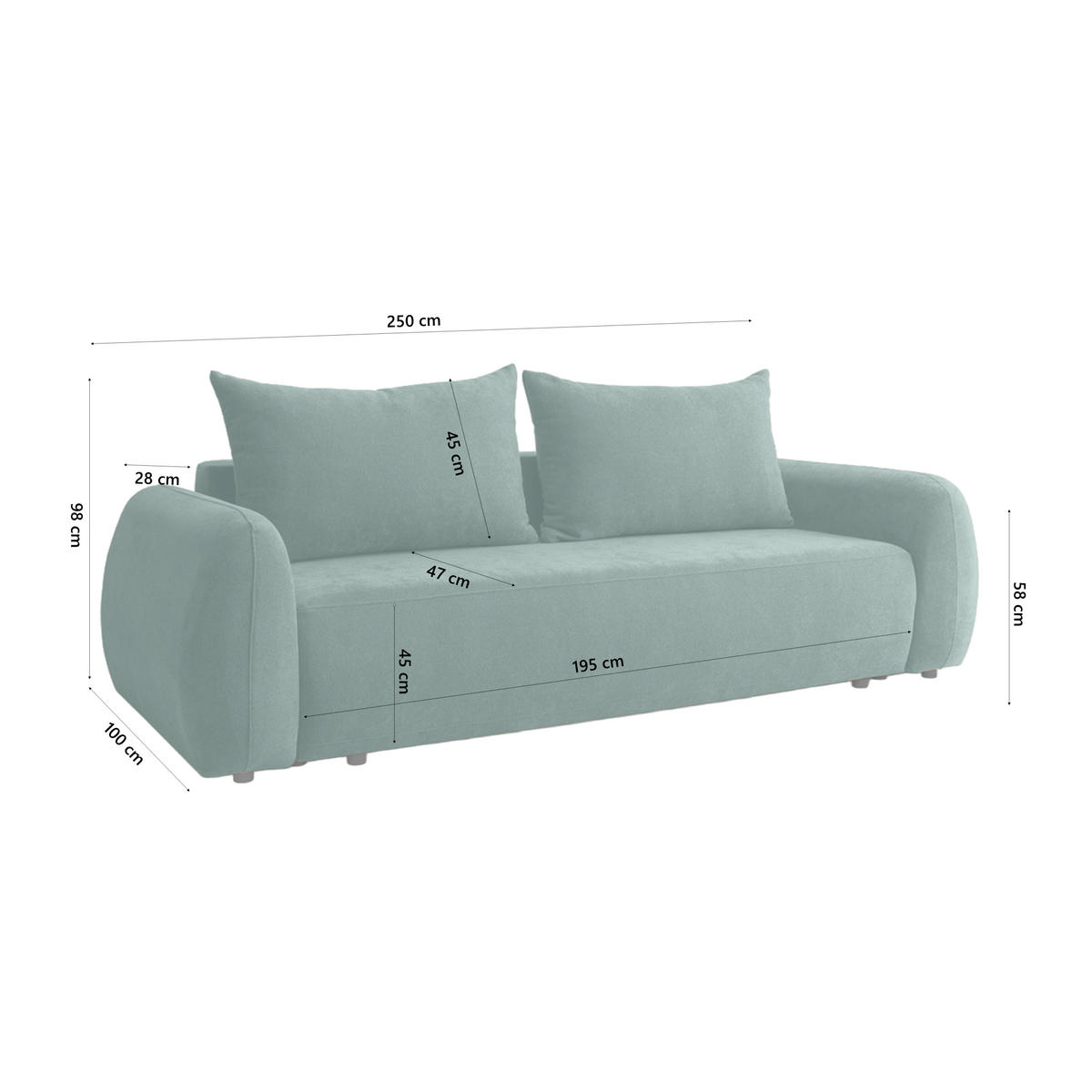 SOFA MUNDUK mit Schlaffunktion, Türkis - Türkis, Textil (250/98/100cm) - Fedve