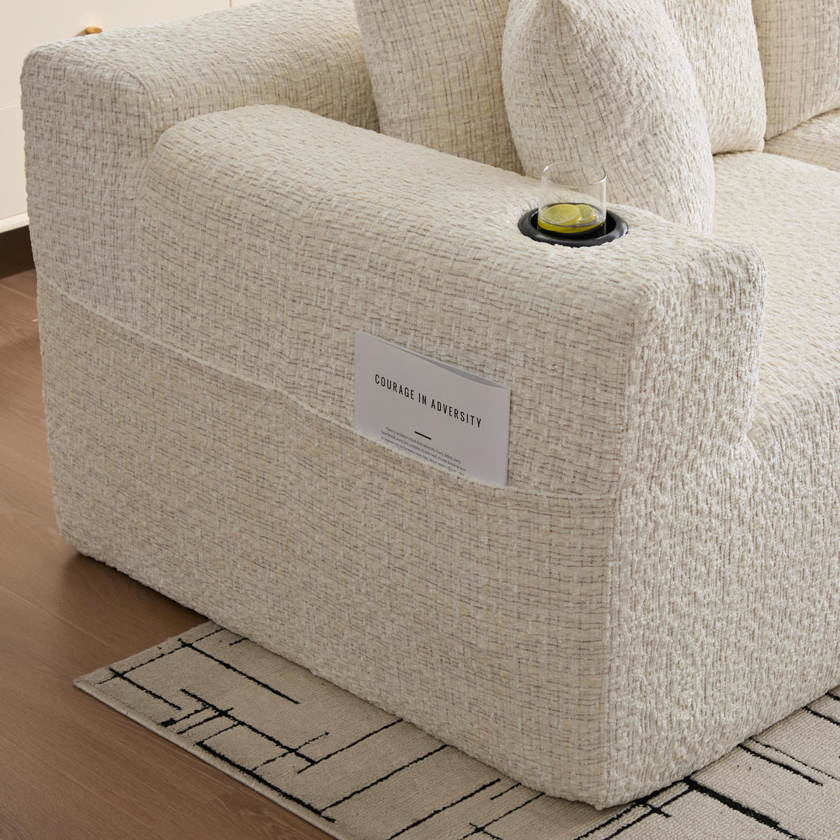 ECKSOFA Chenille Beige mit Seitentaschen - Beige, Textil (261/164cm) - WISHDOR