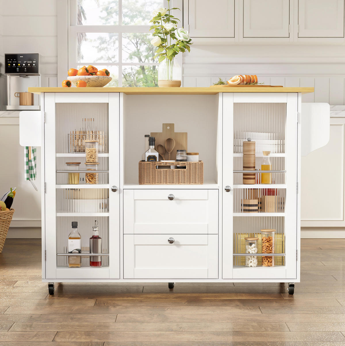 KÜCHENINSEL mit klappbarer Arbeitsplatte 120 x 45/70 x 92 cm Natural White - Naturfarben, Holz (70/92/120cm) - Beauniv