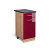 KÜCHENUNTERSCHRANK R-Line Bordeaux Hochglanz 40 cm, AP Anthrazit - Bordeaux/Eiche Wotan, Holzwerkstoff (40/81.6/60cm) - Vicco