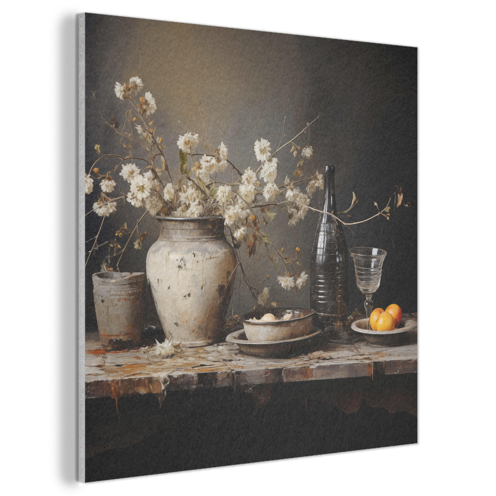 AKUSTIKBILD Stilleben - Blumen - Blumenstrauß - Vase - Wein Akustikpaneele 90x90 cm - Schwarz, Kunststoff (90/90/0.9cm) - MuchoWow
