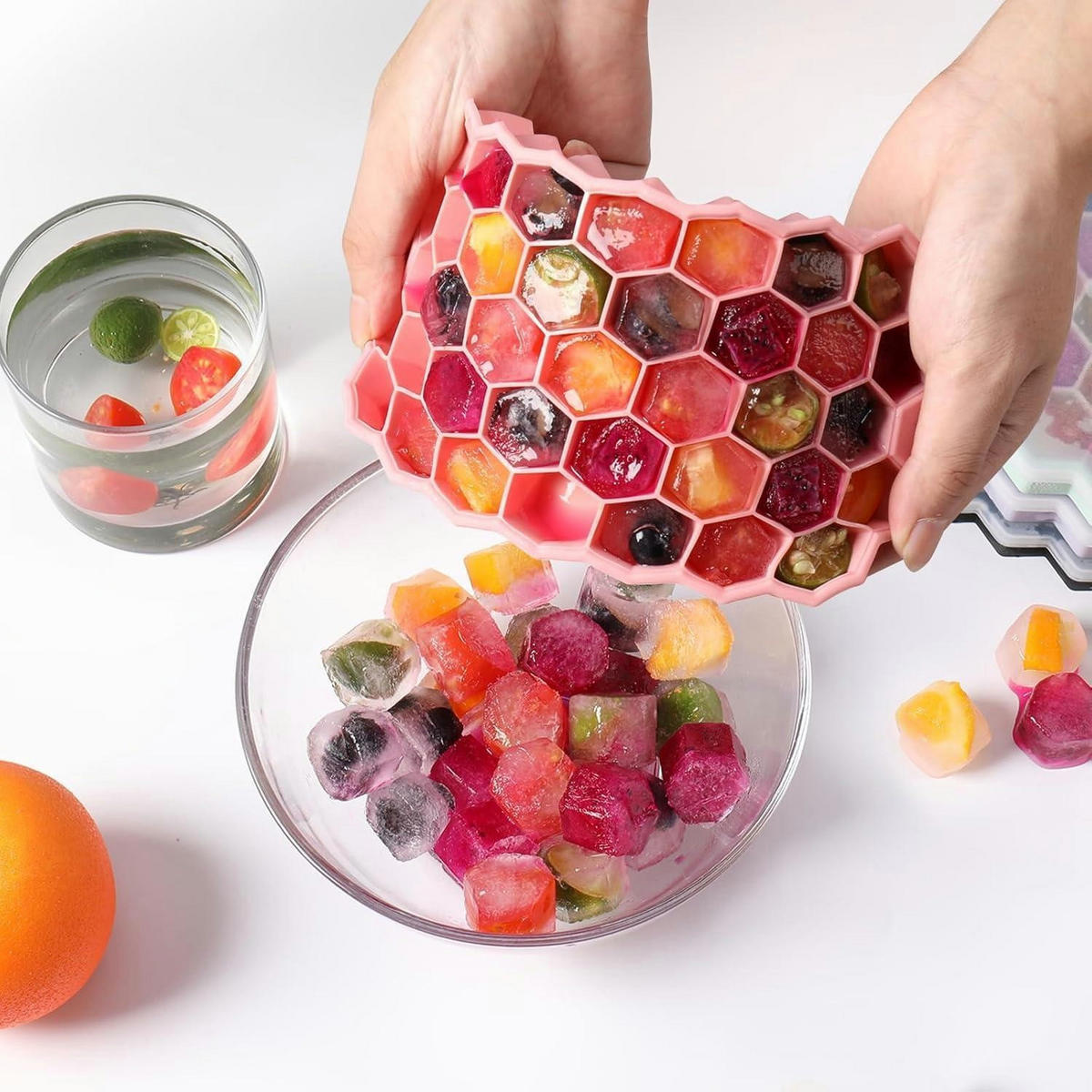 EISWÜRFELFORM 4er Set mit Deckel Silikon - Multicolor, Kunststoff (4.5/15.5/12.5cm)