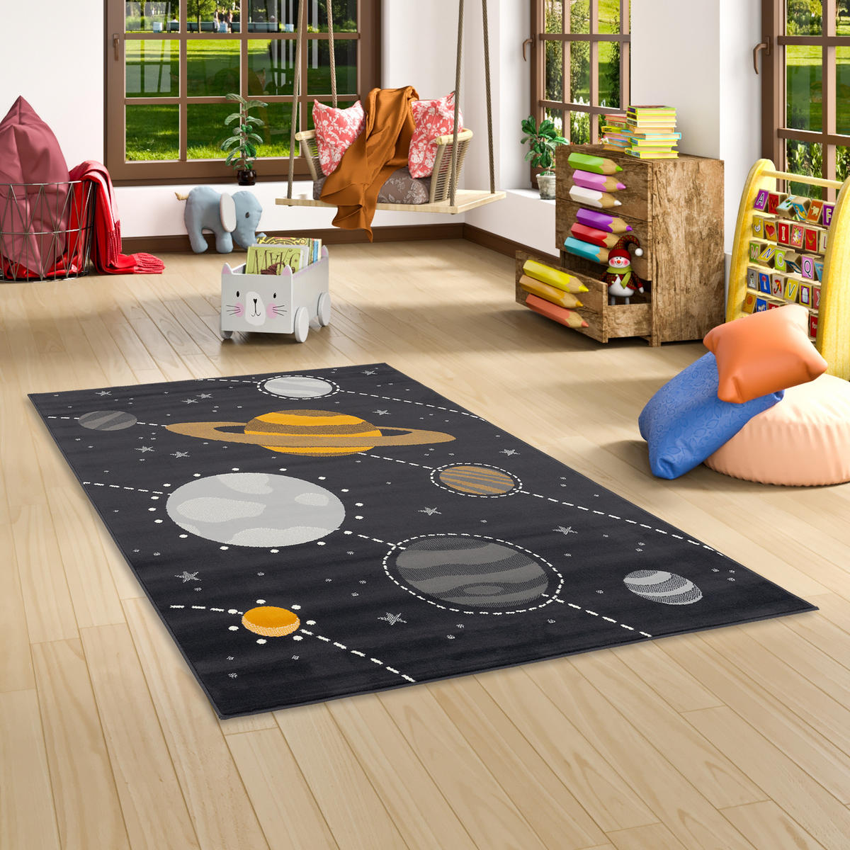 KINDERTEPPICH PASSION KIDS PLANETEN - Grau, Textil (80/150cm) - Pergamon