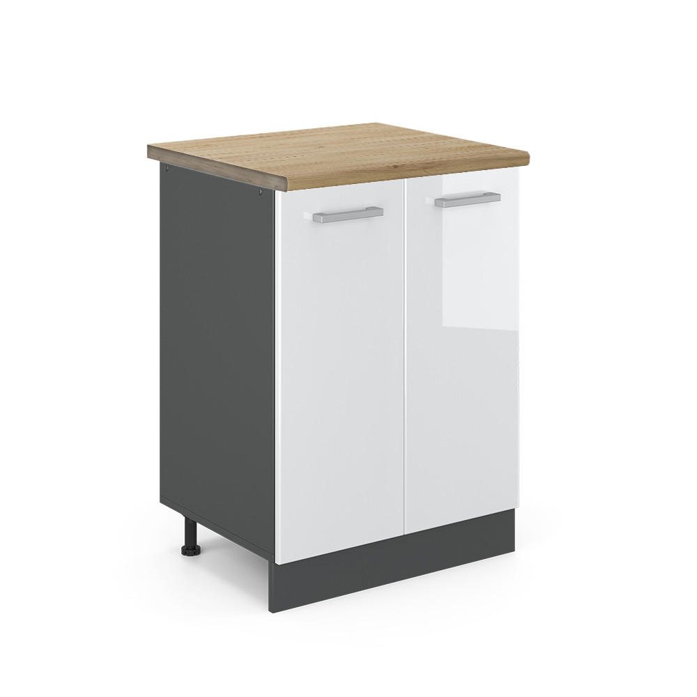 KÜCHENUNTERSCHRANK R-Line Weiß Hochglanz 60 cm, AP Eiche - Weiß Hochglanz/Anthrazit, Holzwerkstoff (60/81.6/60cm) - Vicco
