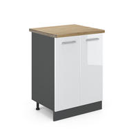 KÜCHENUNTERSCHRANK R-Line Weiß Hochglanz 60 cm, AP Eiche - Weiß Hochglanz/Anthrazit, Holzwerkstoff (60/81.6/60cm) - Vicco